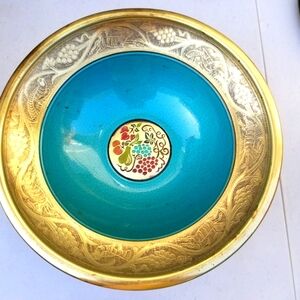 Brass & Enamel Vintage Pedastle Bowl